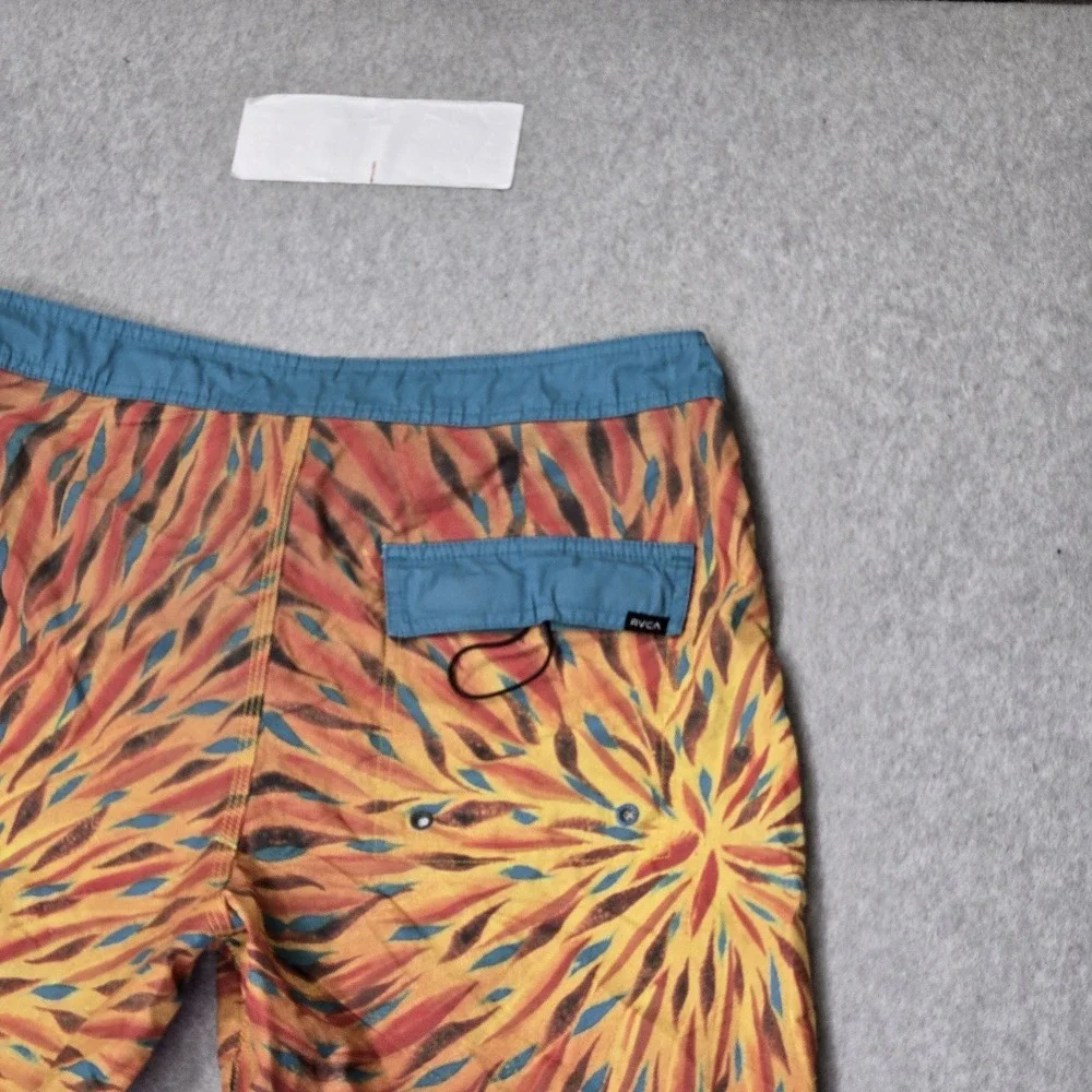 RVCA Men Shorts 32 Orange Nylon Polyester Swimwear Geometric TAKAO NIIKURA